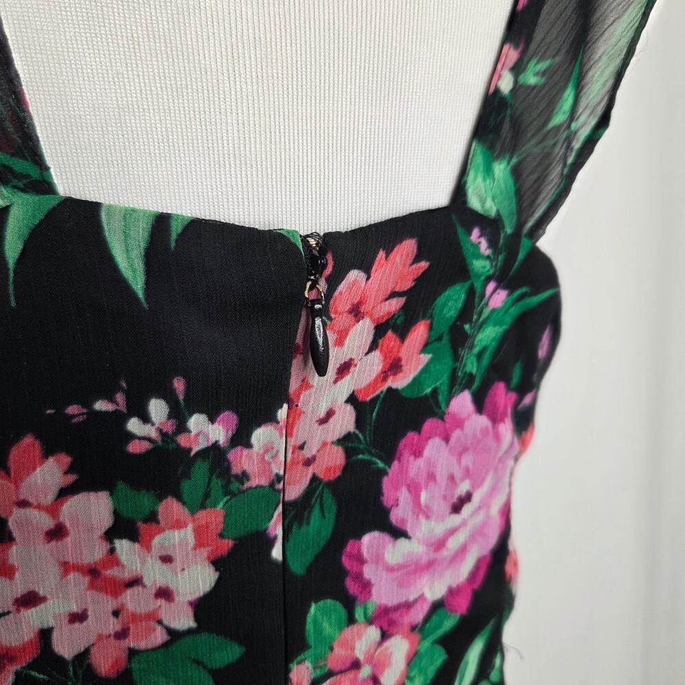 GUESS Ruffled High-Low Sleeveless Maxi Dress Black Pink Floral Size 10 - Picture 12 of 14